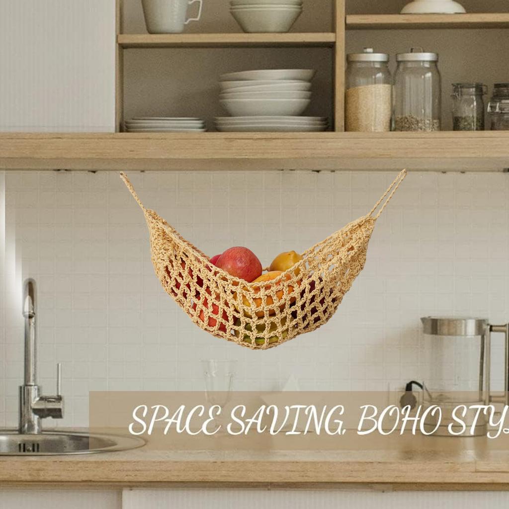 Hanging Fruit Hammock for Kitchen Under Cabinet Macrame Fruit Hammock Veggie Banana Hammock for Home Boat RV Vegetable