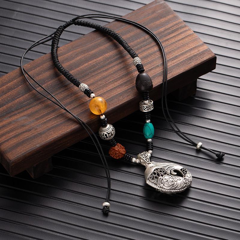 Retro Diamant Bodhi Verstellbare Glücksbringende Schlüsselbeinkette Damen Silber Bernstein Halskette Pulloverkette