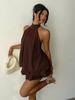 European & American Women's Backless Halter Strap Dress - Holiday Slim Fit with Puffy Short Skirt