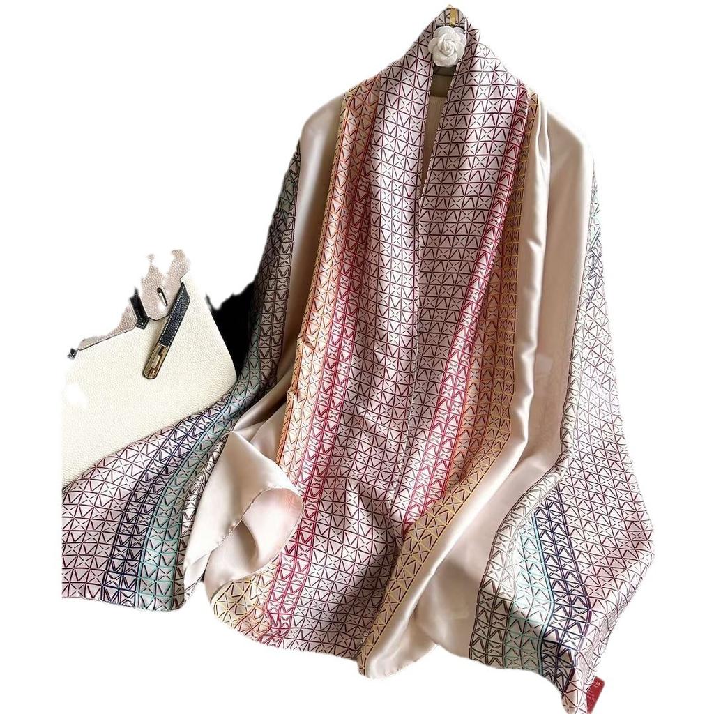 New Silk Fashion Scarf Blouse Decorative Scarf Geometric Chain Color Block Commuter Scarf Neck Protection Shawl