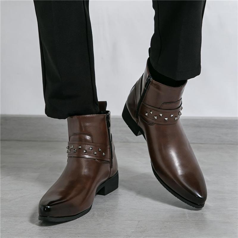 Luxus Design Winter Mode Neue Spitze Punk Nieten Chelsea Motorrad Knöchel Stiefel Für Männer Lässig Hohe Plateau Schuhe