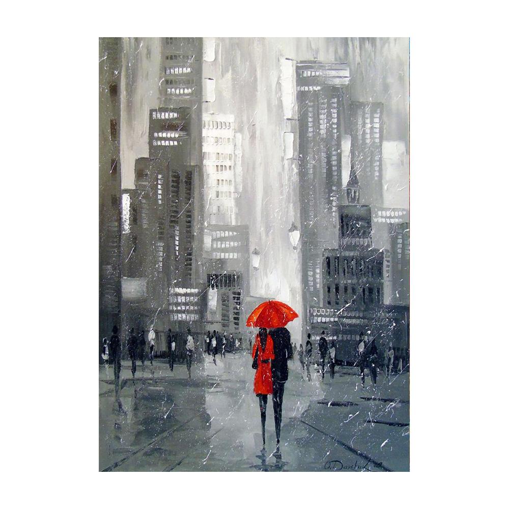 Nordycki Jesienny Deszczowy Pejzaż Plakat Płótno Obraz Olejny Zakochani Spacerujący Obraz Ścienny do Nowoczesnego Salonu Dekoracja Domu