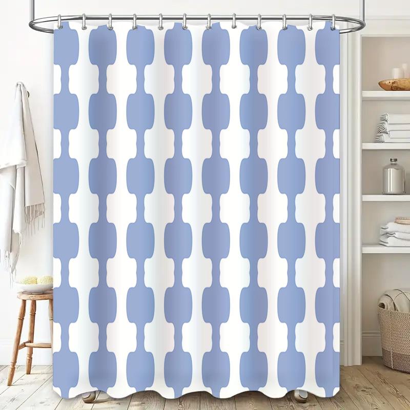 Modern Blue White Geometric Shower Curtain Set 72x84 Inches Bathroom Decor for Home Bathing Room Accessories