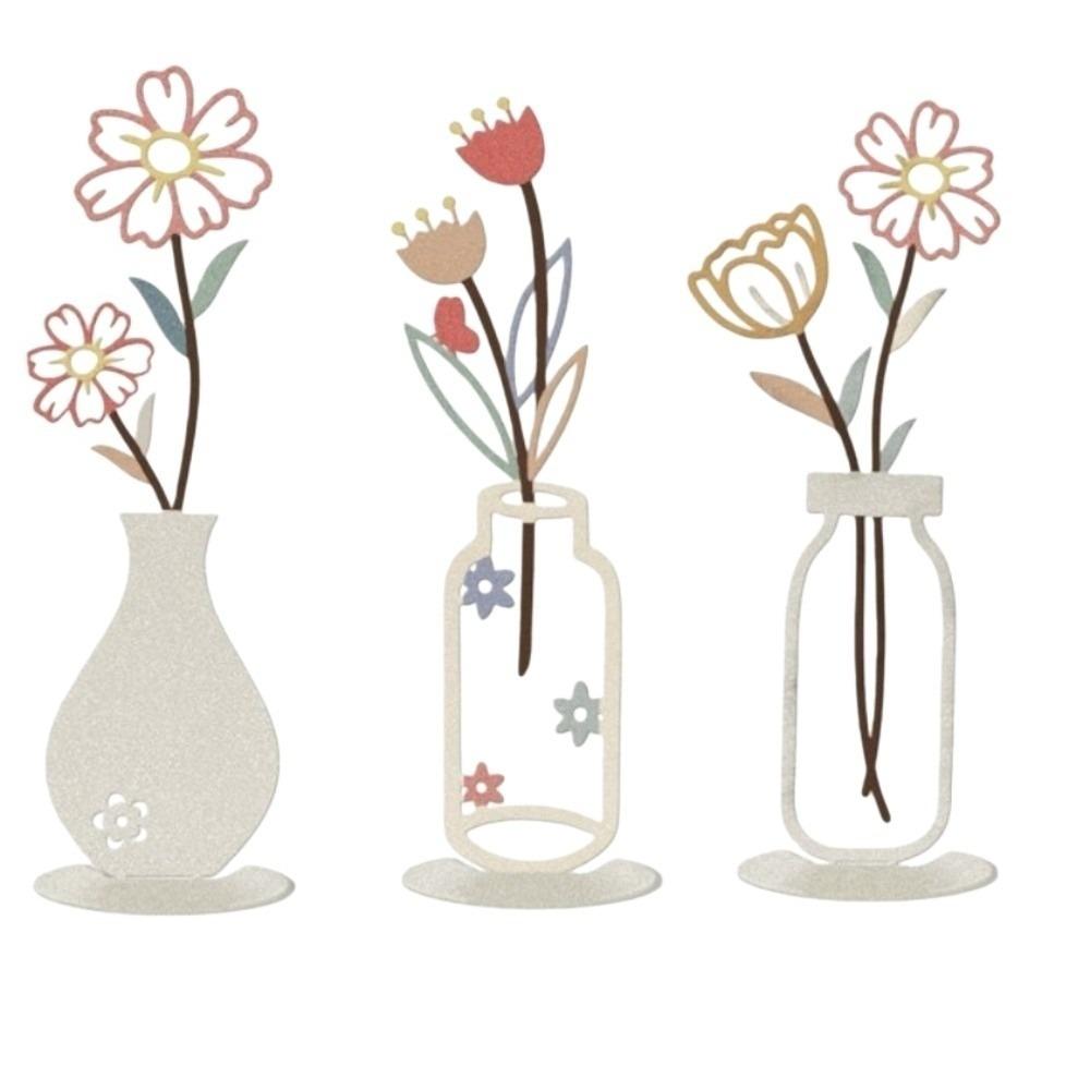 3pcs Creative Flower Vase Ornaments Iron Shelf Desktop Decoration Exquisite 2D Vase  Bedroom Decor Style 3
