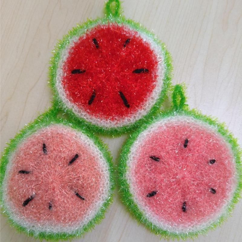 

3Pcs Watermelon Crochet Dishcloth, Colorful Double Layer Scrubber, Non-Stick Pot Safe Handmade Kitchen Tool