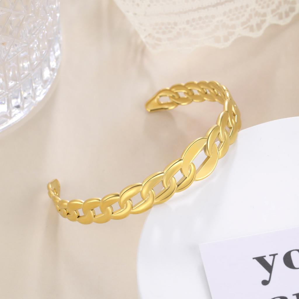 Stainless Steel Cuff Bracelet On Hand Women Geometric Flower Leaves Eye Adjustable Open Gold Bangle Jewelry