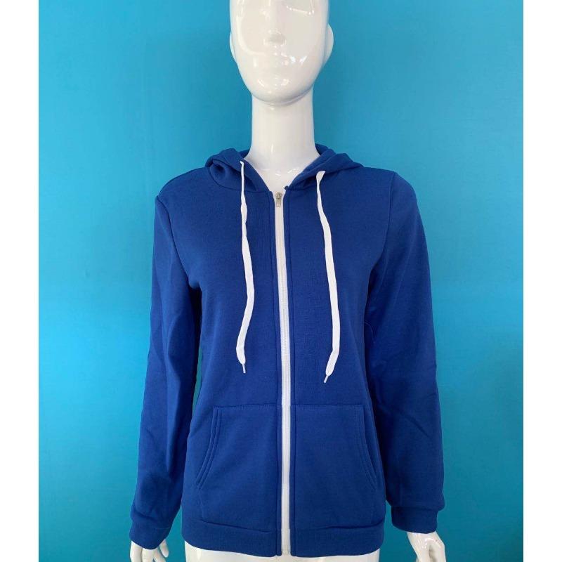 Herbst Damen Einfarbig Langarm Tasche Kordelzug Kapuzen Reißverschluss Verdicktes Sweatshirt