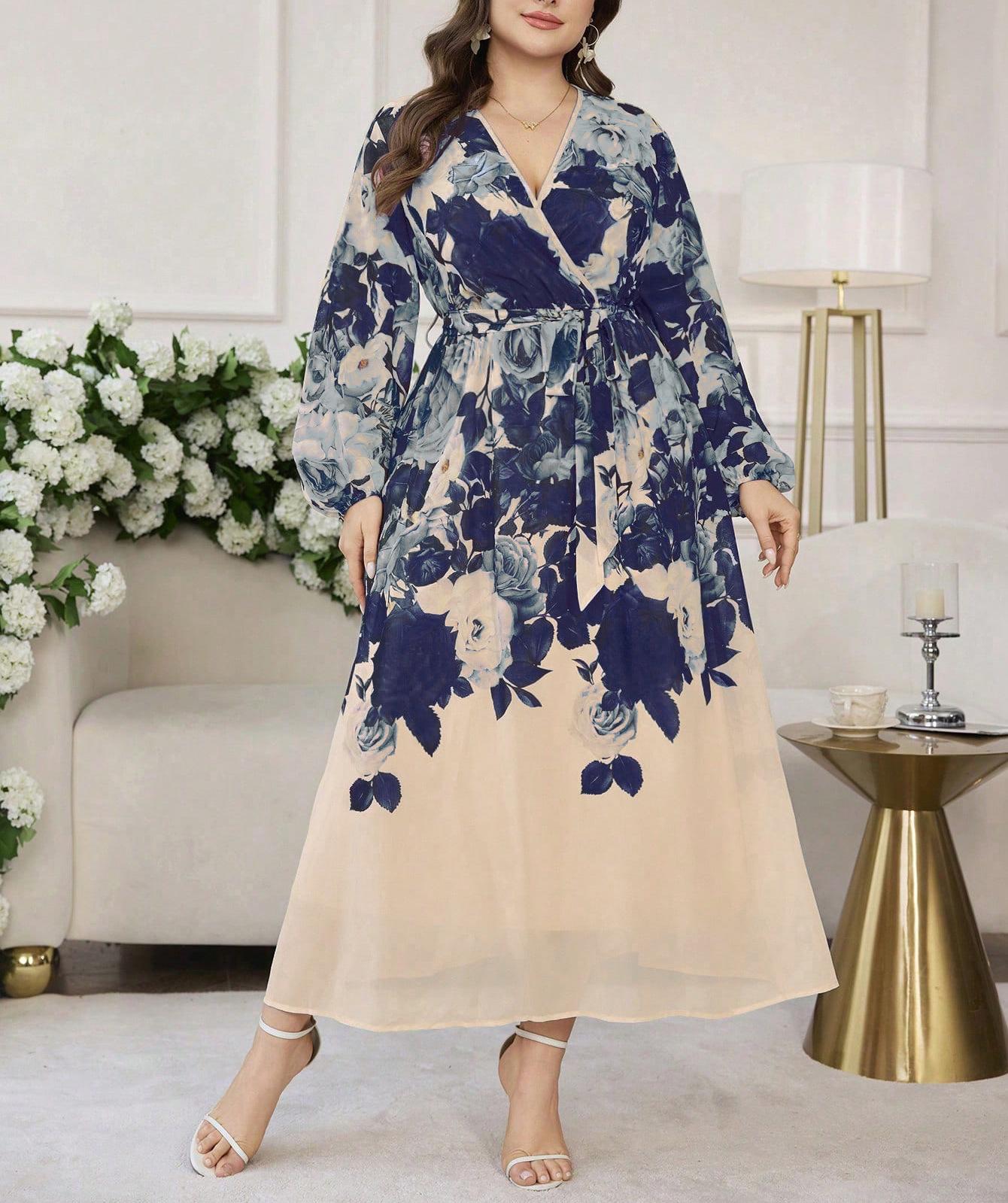 

Women s Autumn 2025 High-End European & American Slimming High-Waisted Spot Print Long Dress XS синій