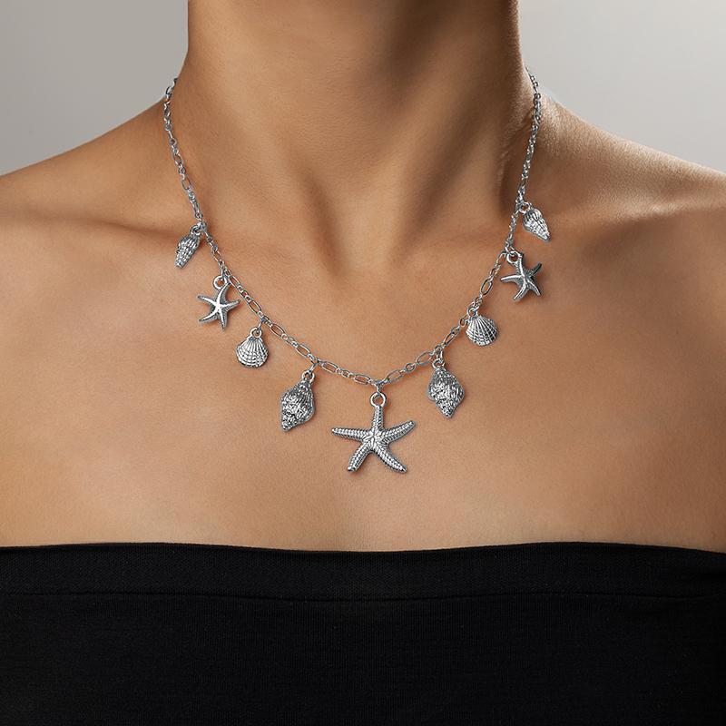 Muschel Seestern Jakobsmuscheln Anhänger Halskette Böhmischer Stil Meereskollektion Retro Persönlichkeit Verstellbare Schnalle Damen Accessoire