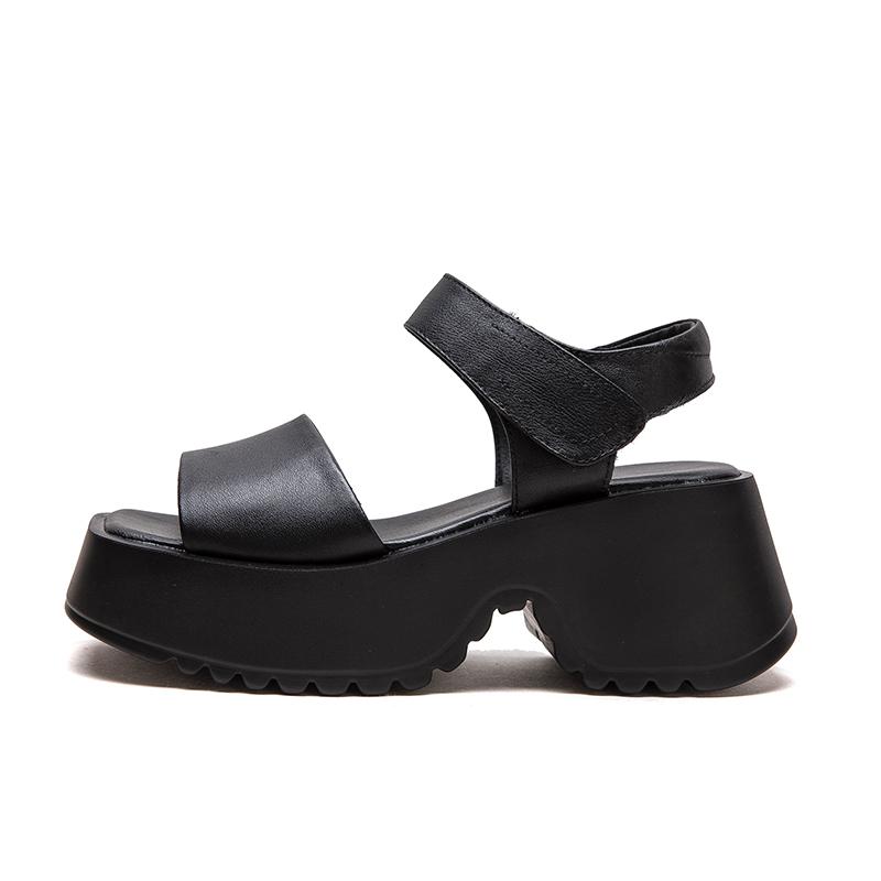 

Босоножки на платформе для женщин, удобные босоножки без застежек на толстом каблуке из кожи с открытым носком, модная летняя обувь 35 чёрный