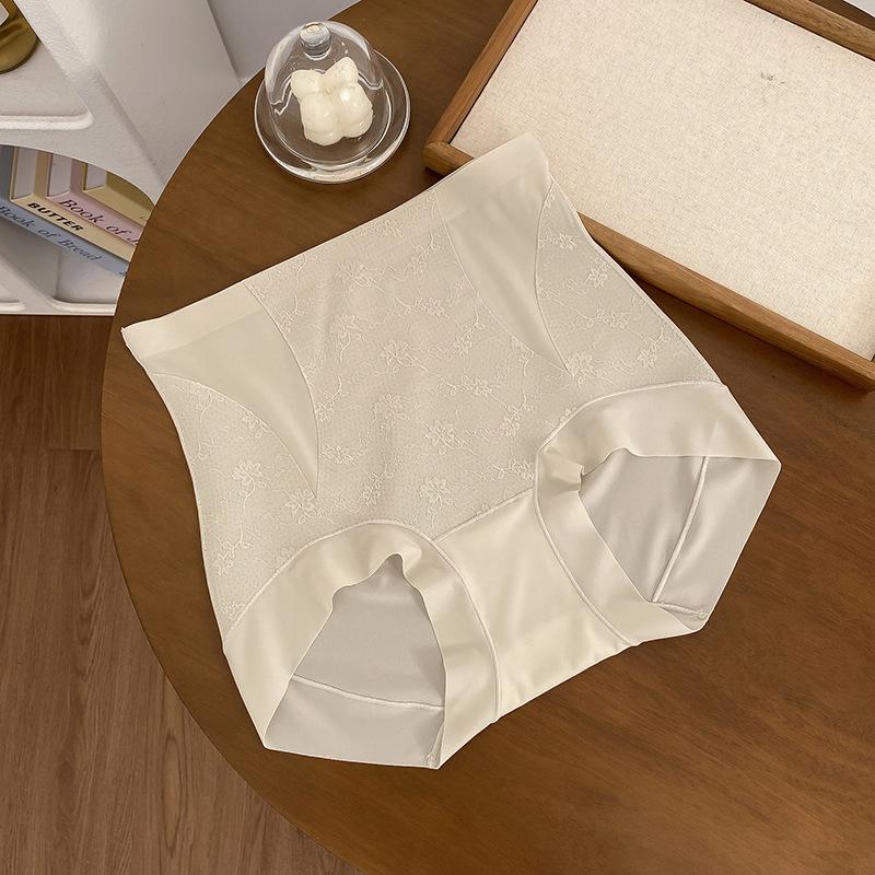 Ladies Summer Light Luxury Light Belly Lift Hip Lace Splicing High Waist No Scar Ice Silk 10A Antibacterial Crotch Triangle Briefs