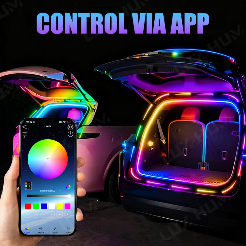 Dynamic Flowing Car Trunk Light Strip for SUV 400cm Flexible Multi-Color RGB Neon Atmosphere Light 12V App Control Ambient Lamp