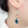 Korean Style Geometric Rhombus Crystal Tassel Earrings for Women