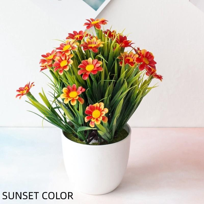 Newly Launched Spring Grass And Chrysanthemum Hot Selling Artificial Flowers Potted For Home Greenery Decoration With Pot