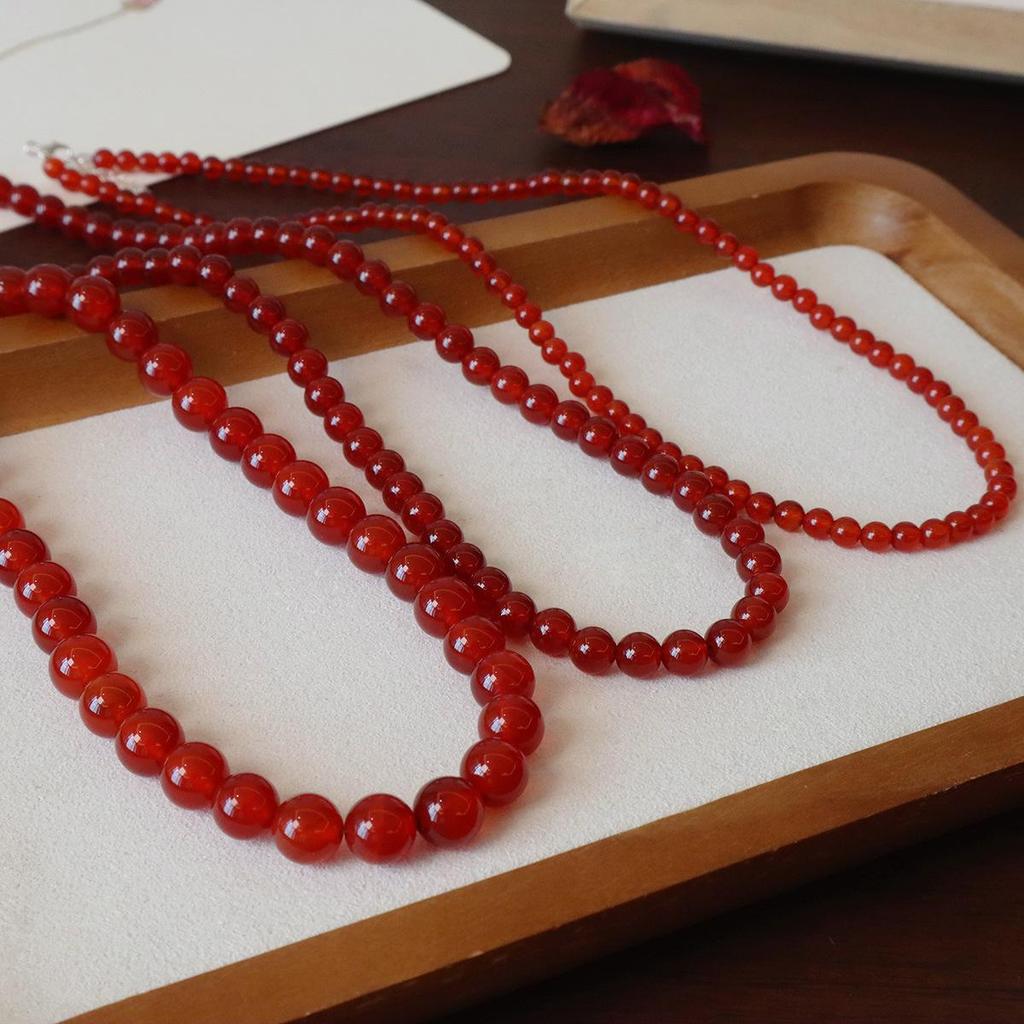 Colar de Contas de Ágata Vermelha Natural Gargantilha Choker Carnelian Redondo Vintage para Mulheres Joias Elegantes para Uso Diário