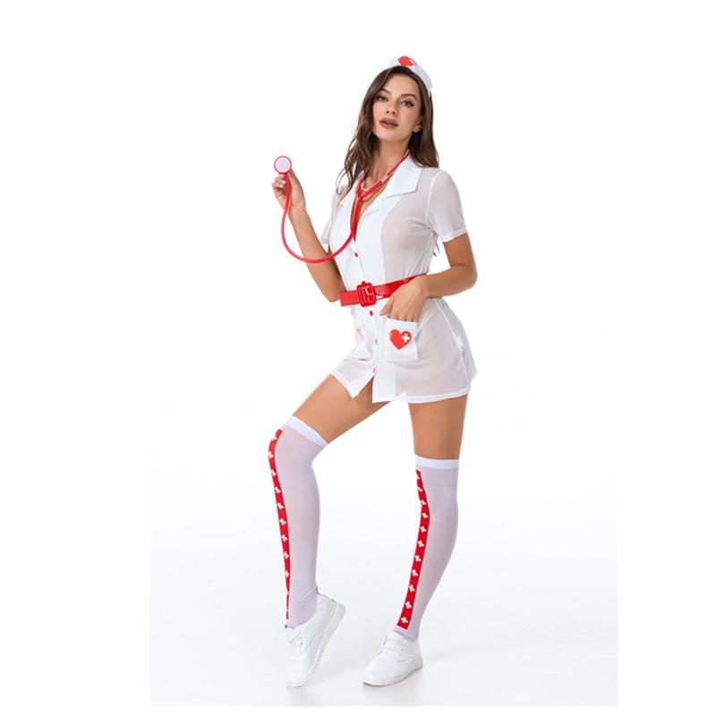 Women's Sexy Nurse Erotic Lingerie Uniform Temptation Hot Nurse Costumes Role Playing Dress With Hat and Stethoscope