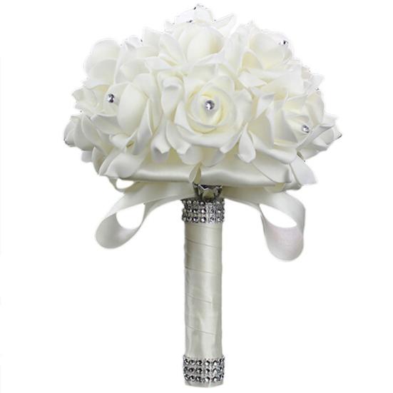 1 Bouquet Bride Bridesmaid Handmade Wedding Party Rhinestone Artificial Flower