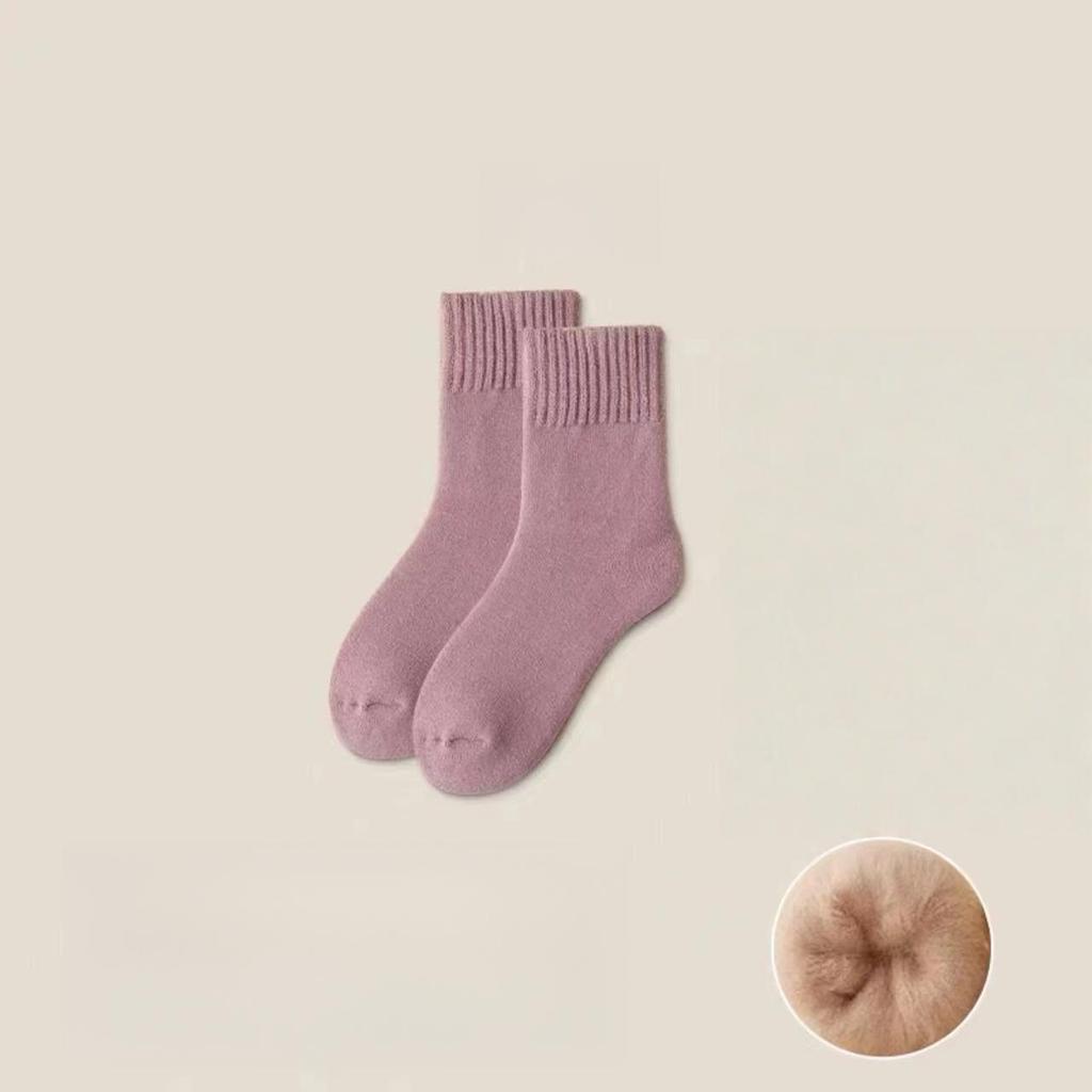 1 Pairs Women's Thickened Mink Socks Plush Sleepwear Solid Color Warm Middle Tube Autumn Winter Home Socks