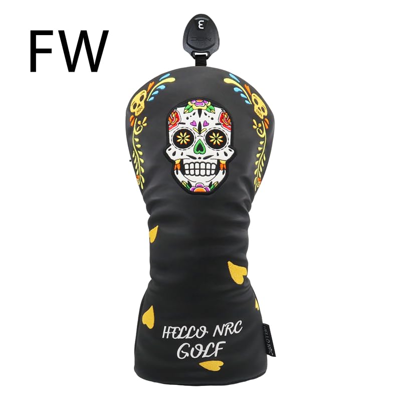 Mexico Skull Golf Headcovers, Single, White and Black (Black, Set of 4) for Driver, Driver, 460cc, 440cc, Wood, Fairway Wood, Utility, and UT Golf Clu