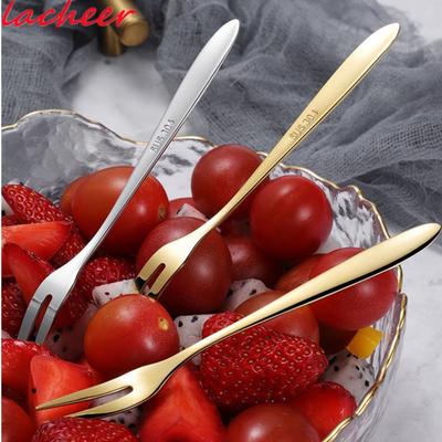 Edelstahl-Obstgabel mit zwei Zähnen, Dessert- und Kuchengabel, Gold- und Silber-Westernbesteck