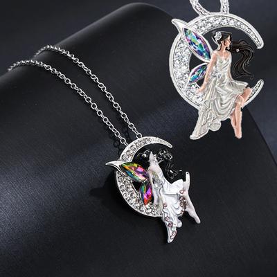 Angel Wings Glass Tube Pendant Crystal Bead Pink Faceted Beads Silver Angel Wing Decorative Necklace Gift For Her JEWELRY NECKLACE