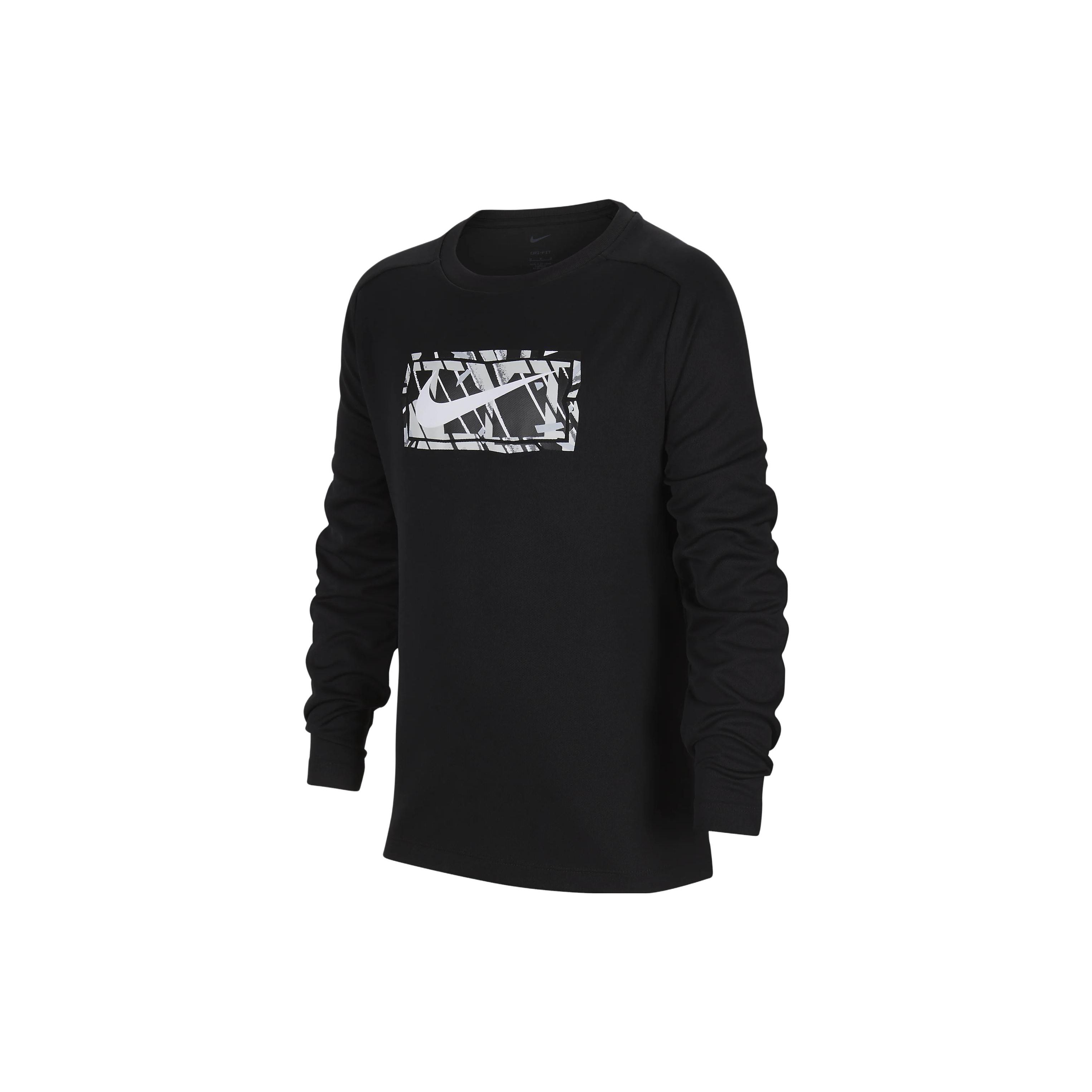 

Nike Dri-FIT Multi Logo Print Crew Neck Long Sleeve T-Shirt Kids tops Black FD3927-010 M