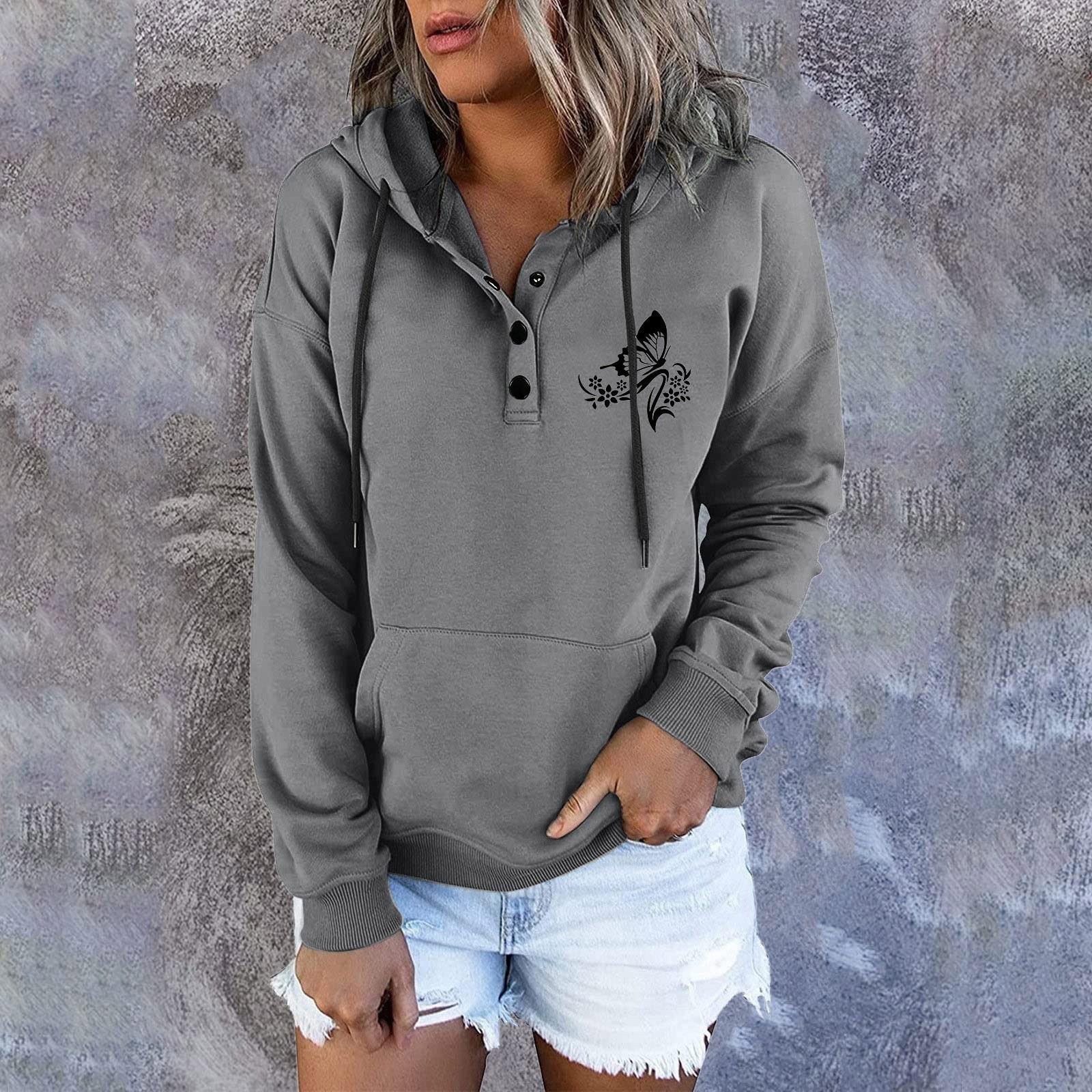 Women s Fashion Casual Long Sleeve Hooded Printed Sweater Pullover Hooded Top M