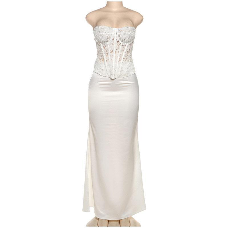 Elegants mežģīņu bezlencīšu tops sievietēm, viencolora