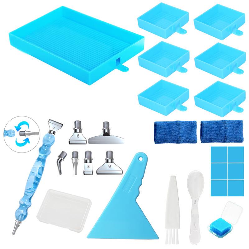 Diamond Painting Tray Tool Kit with 6 Ridged Sorting Trays Rotating Pen Wax Pads Scraper Brush Spoon Storage Box for DIY Rhinestone Crafts