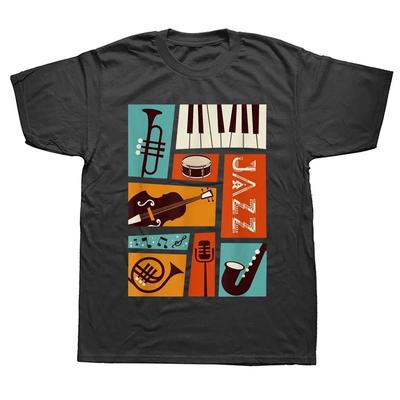 Grappige Jazz Snare Piano Muziek Jazz Band Muzikant Saxofoon Trompet T-shirts Grafisch Korte Mouw Verjaardagscadeaus T-shirt
