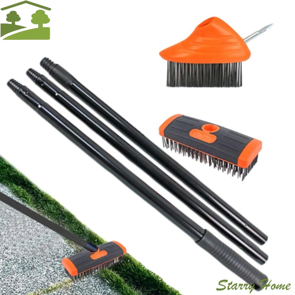 Adjustable Handle Weed Remover Tool 2 Brush Head 3 In 1 Garden Brush Manual Crevice Replaceable Brush Heads Gardening Tool