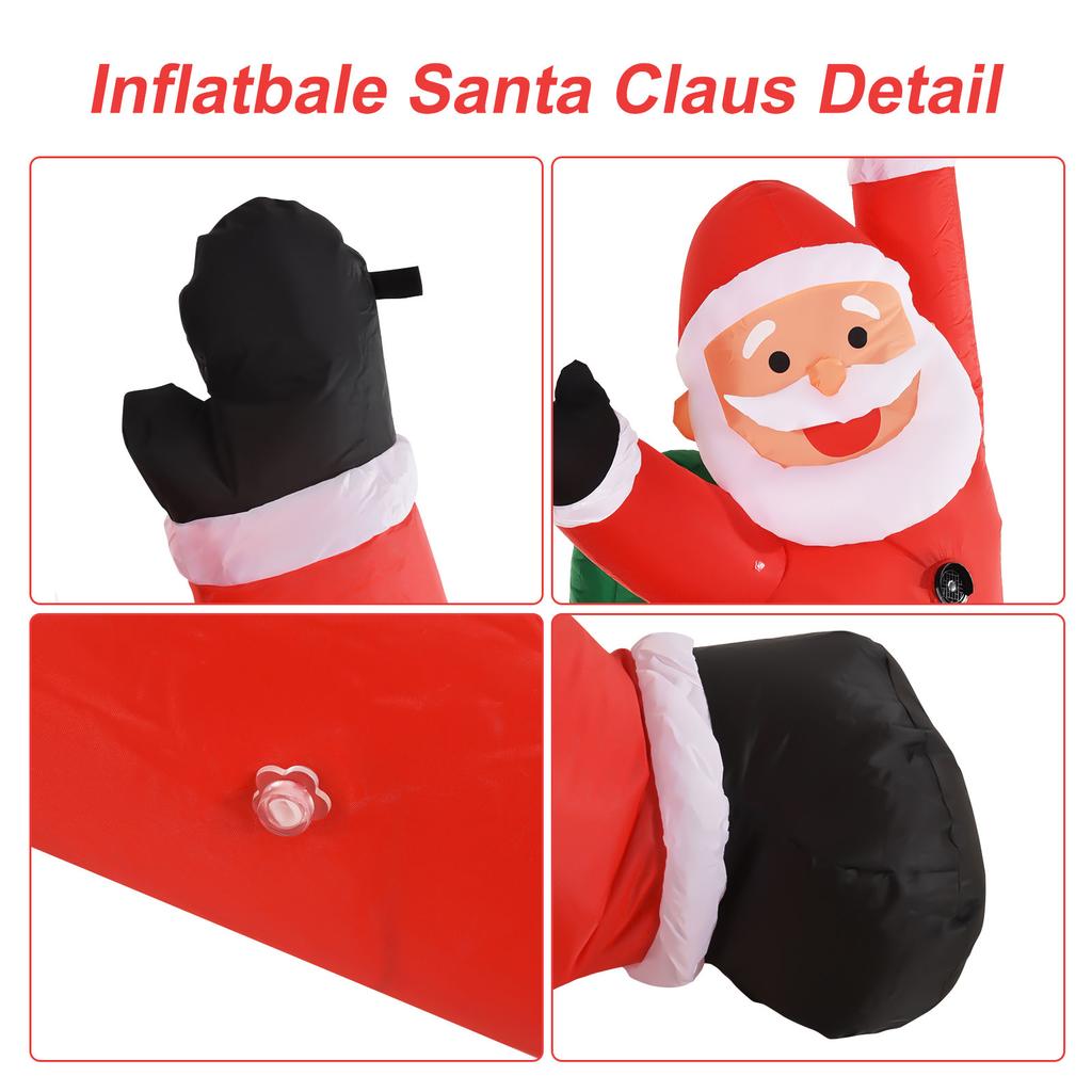 6FT Xmas Inflatable Decorations Green Bag Climbing Santas with 5 Built In LED Lights for Outdoors