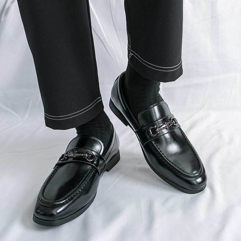Fashion Texture Men Comfortable Non-slip Men's Metal Buckle Design Vintage Advanced Leisure Luxury Business Office Large Loafer Shoes