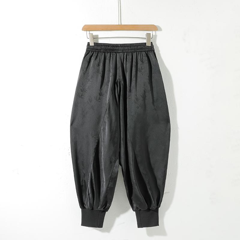 2025 Spring Men Pants Ice Silk Dark Flower Pants Summer Thin Fashion Men Lantern Pants Loose Casual Wide Leg Pants Kung Fu Men Trousers