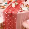 Boao Embroidery Valentines Day Table Runner 30 x 118 Inch Lace Gauze Love Heart Table Decor for Wedding Party Valentines Decorations Anniversary