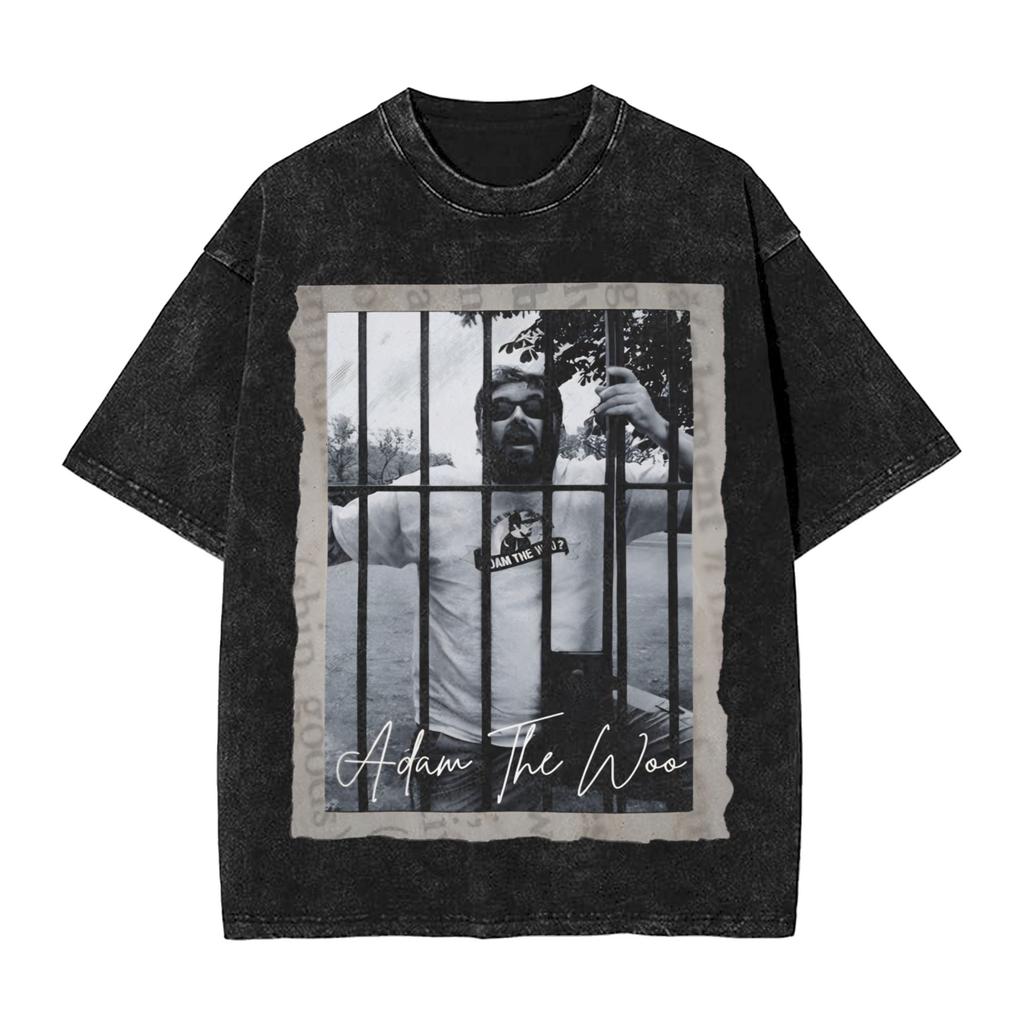 Adam The Woo Washed T Shirt Couple Y2K Retro Cotton T Shirts Summer Breathable Harajuku Tee Shirt Loose Plus Size Clothing