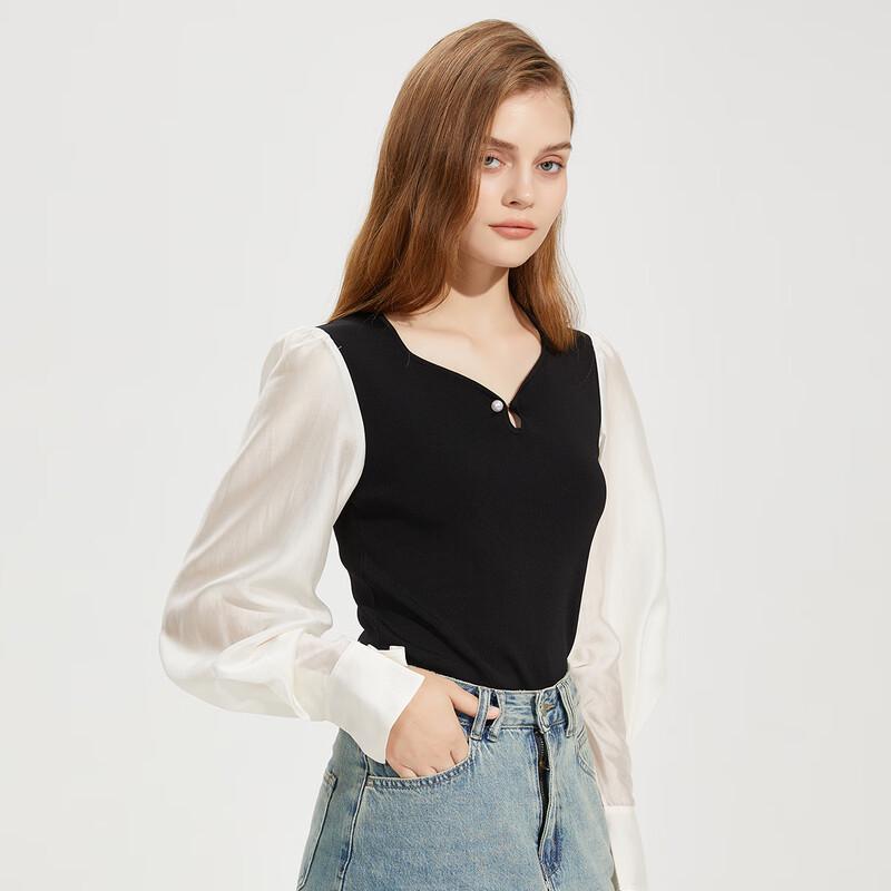 HERTU Women's Fashion Patchwork Knit Sweater