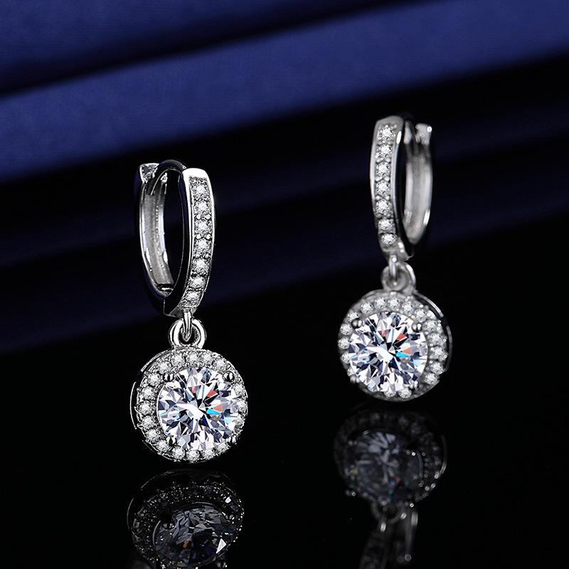 

Trendy Imitation Moissanite Tassel Princess Earrings - One Carat Round Dangle Cuffs for Women