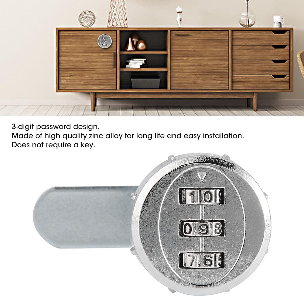 Mechanical Code 3-Digit Password Cabinet Lock Chrome 20mm/0.79in