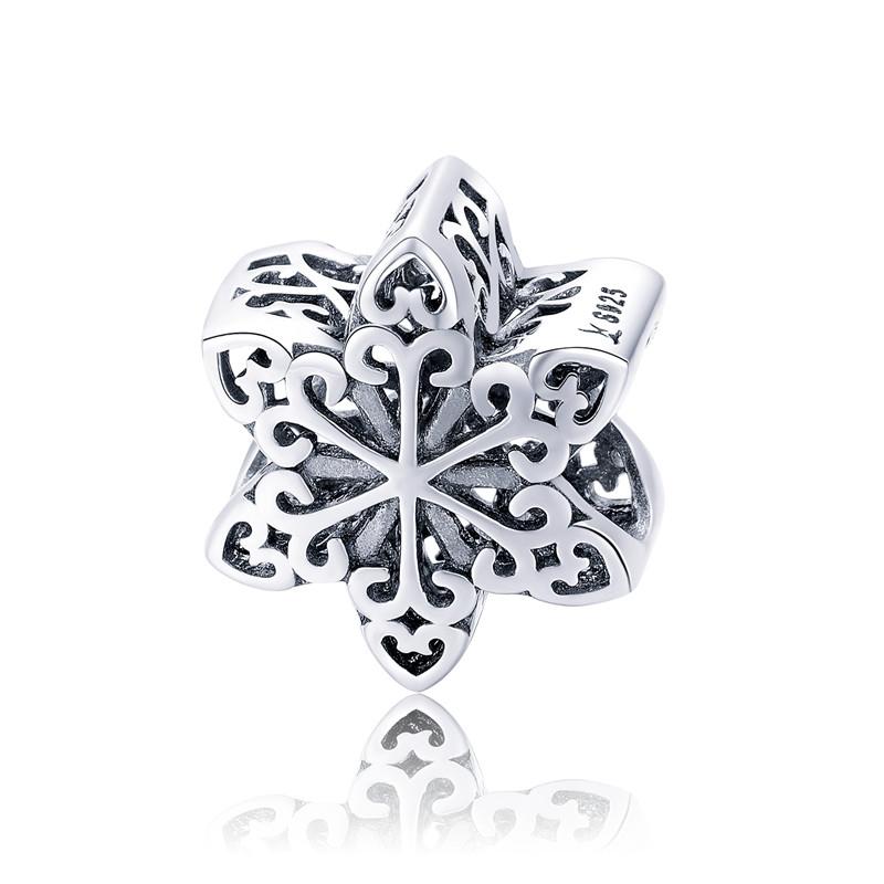 WOSTU Snowflake Charm 925 Sterling Silver Zirconia Bead Pendant Fit Original Bracelet DIY Necklace Winter Jewelry For Women Xmas