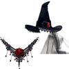 2/3pcs Lace Gothic Witch Hat with Tulle Veil & Rose Necklace - Women's Halloween Party Costume Accessory Fabric