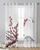 Chinese Ink Painting Plum Crane Flower Art Sheer Curtains for Living Room Decor Window Curtains Kitchen Tulle Voile Curtains