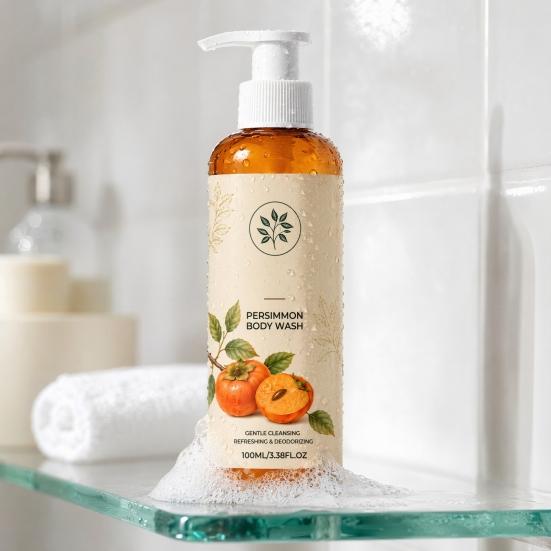 xiaobudian Persimmon Body Wash, Gentle Daily Cleanser for All Skin, 100ml Mild Deep Cleansing Deodorizing Soap Bar Women Men