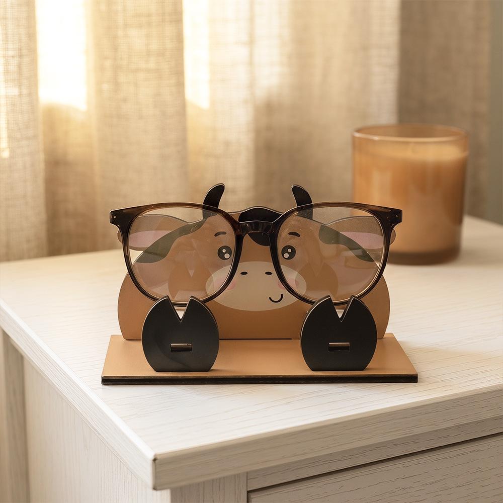 Wooden Animal Eyeglass Display Stand Hand Carved Glasses Organizer Holder for Office Study Bedroom Desk and Home Decoration