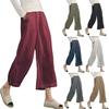 2Women's Linen Cotton Elastic Waist Wide Leg Casual Pants