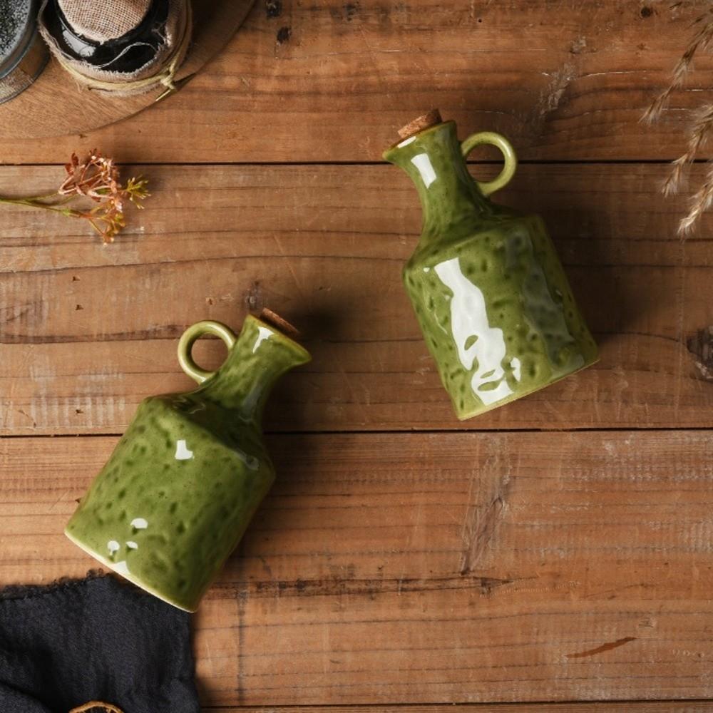 Drip-Free Ceramic Seasoning Pot Vintage Green Vinegar Bottle Versatile Oil Bottle  Cooking