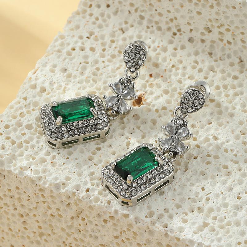 1pair Fashion Square-Shaped Blue Zircon Earrings Gift for Men Women