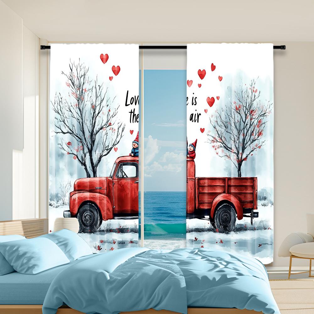 2 pcs, versatile polyester transparent curtains for home decoration Valentine's Day (2) for use in bedrooms and living rooms