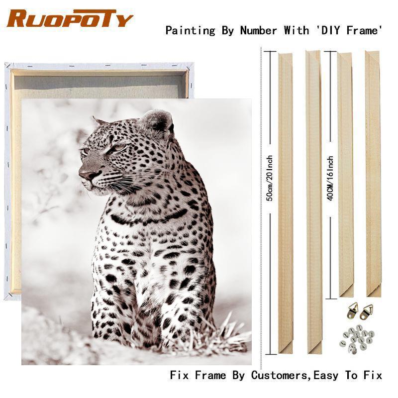 

Рамка для рисования по номерам «сделай сам», наборы для взрослых, изображение леопардового животного, стартовый набор для подарка «сделай сам», 40x50 40x50cm NO Frame