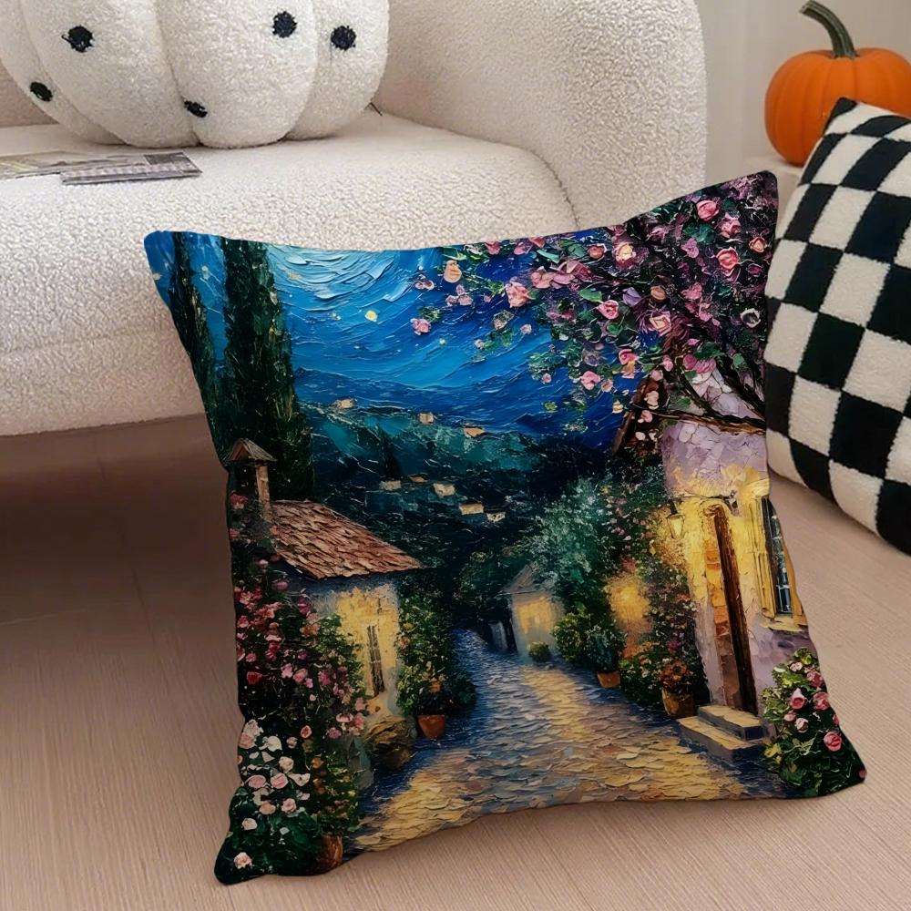 Van G-Gogh Starry Night Pillow Art Masterpiece Cushion Cover Throw Pillow Cover Hidden Button Durable Polyester Chair Cushion